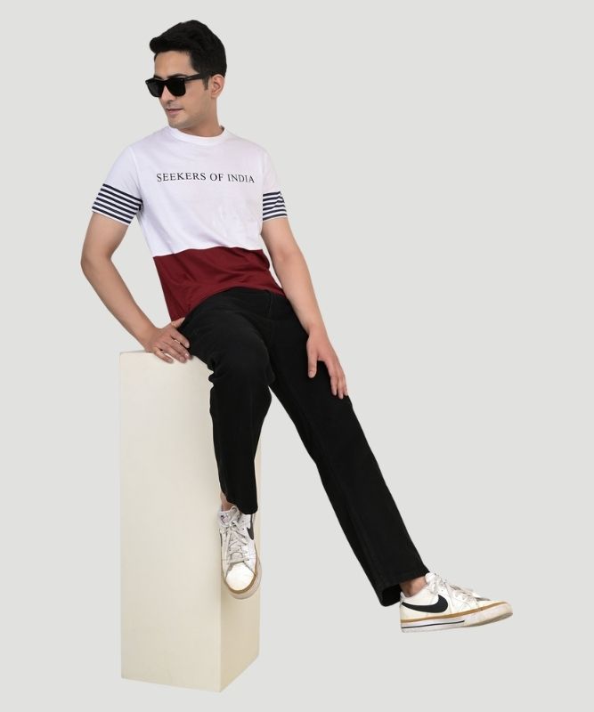 Men Colorblock Crew Neck Pure Cotton Multicolor T-Shirt